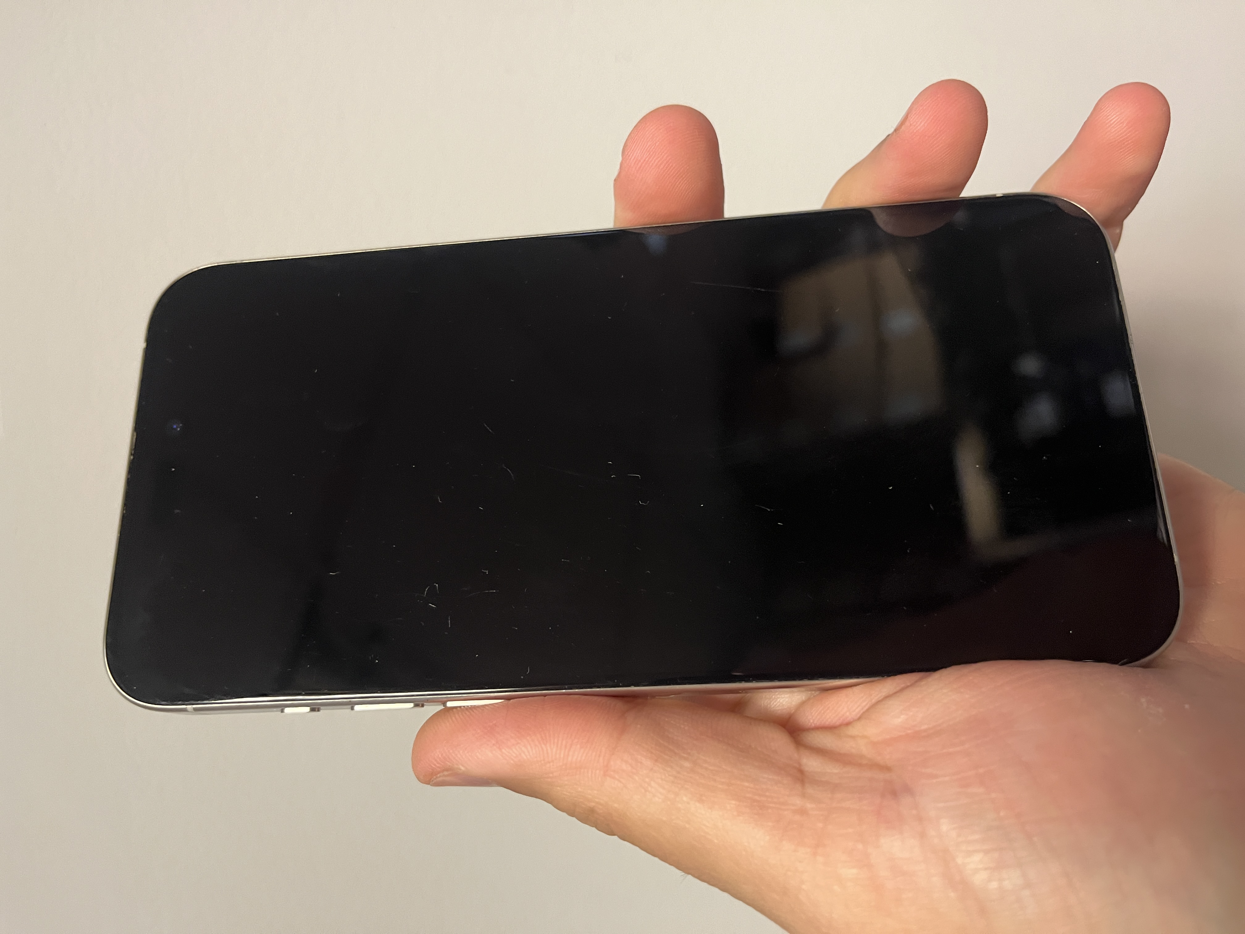 The Apple iPhone 15 Pro Max White Titanium 512GB 86 Percent Battery Health Unlocked - Product View 4 available from Rouge Technologies