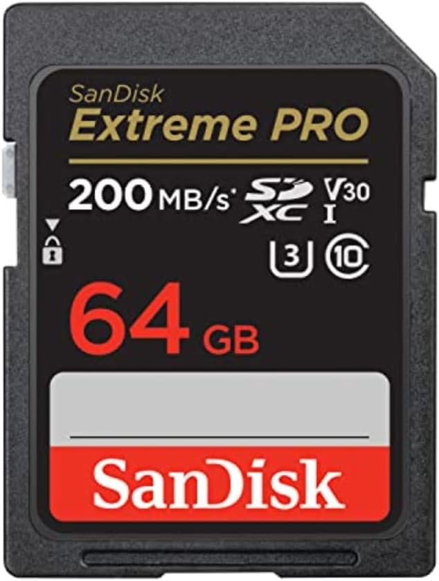 The SanDisk 64GB Extreme PRO SDXC SD Card, V30, 4K UHD 200 MB/s, UHS-I Class 10 U3 - Product View 1 available from Rouge Technologies