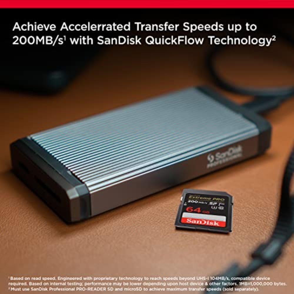The SanDisk 64GB Extreme PRO SDXC SD Card, V30, 4K UHD 200 MB/s, UHS-I Class 10 U3 - Product View 2 available from Rouge Technologies
