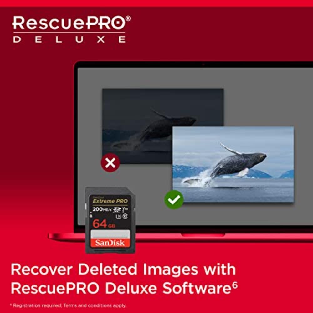 The SanDisk 64GB Extreme PRO SDXC SD Card, V30, 4K UHD 200 MB/s, UHS-I Class 10 U3 - Product View 6 available from Rouge Technologies