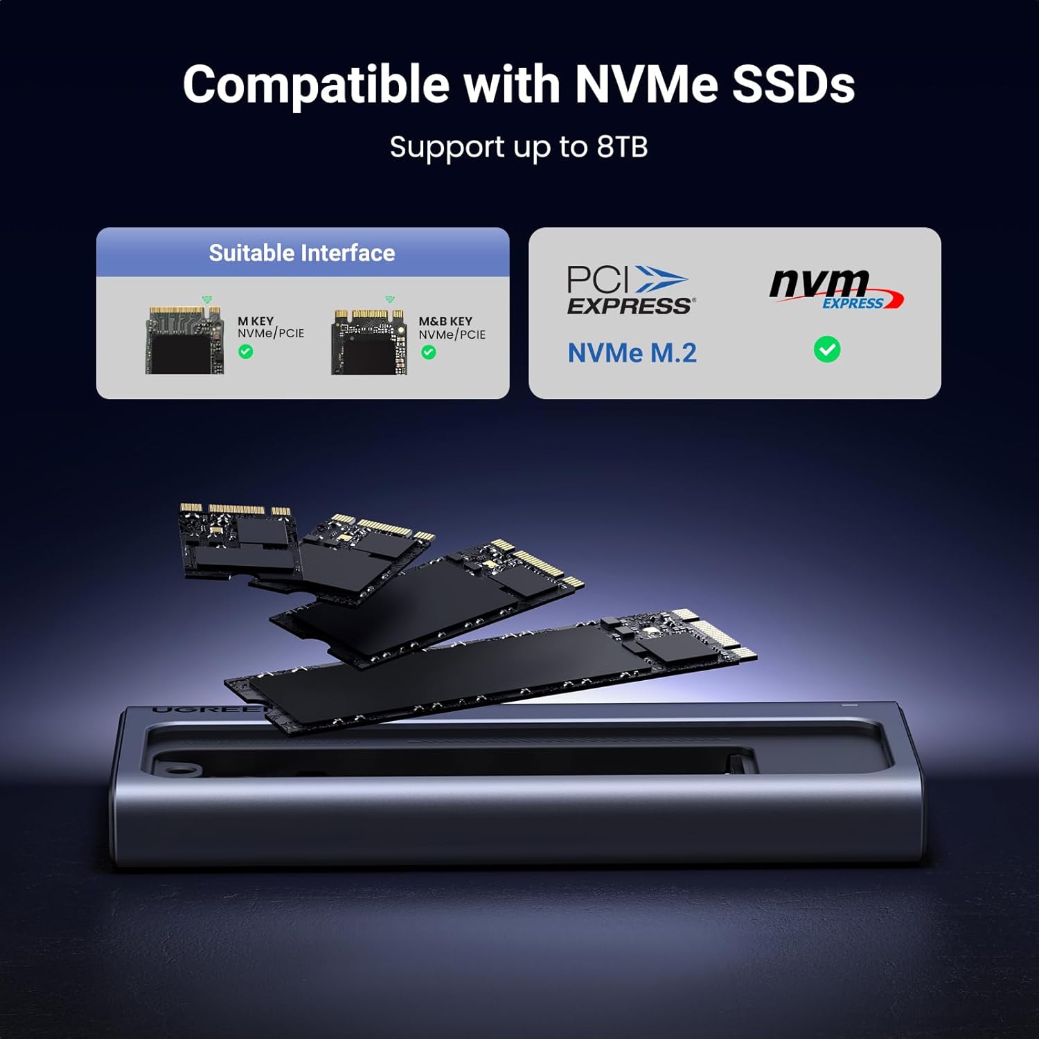 The UGREEN 40Gbps M.2 NVMe SSD Enclosure, Compatible with Thunderbolt 4 /USB4 - Product View 4 available from Rouge Technologies