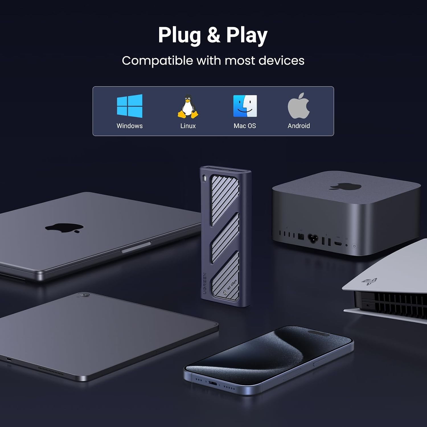 The UGREEN 40Gbps M.2 NVMe SSD Enclosure, Compatible with Thunderbolt 4 /USB4 - Product View 5 available from Rouge Technologies