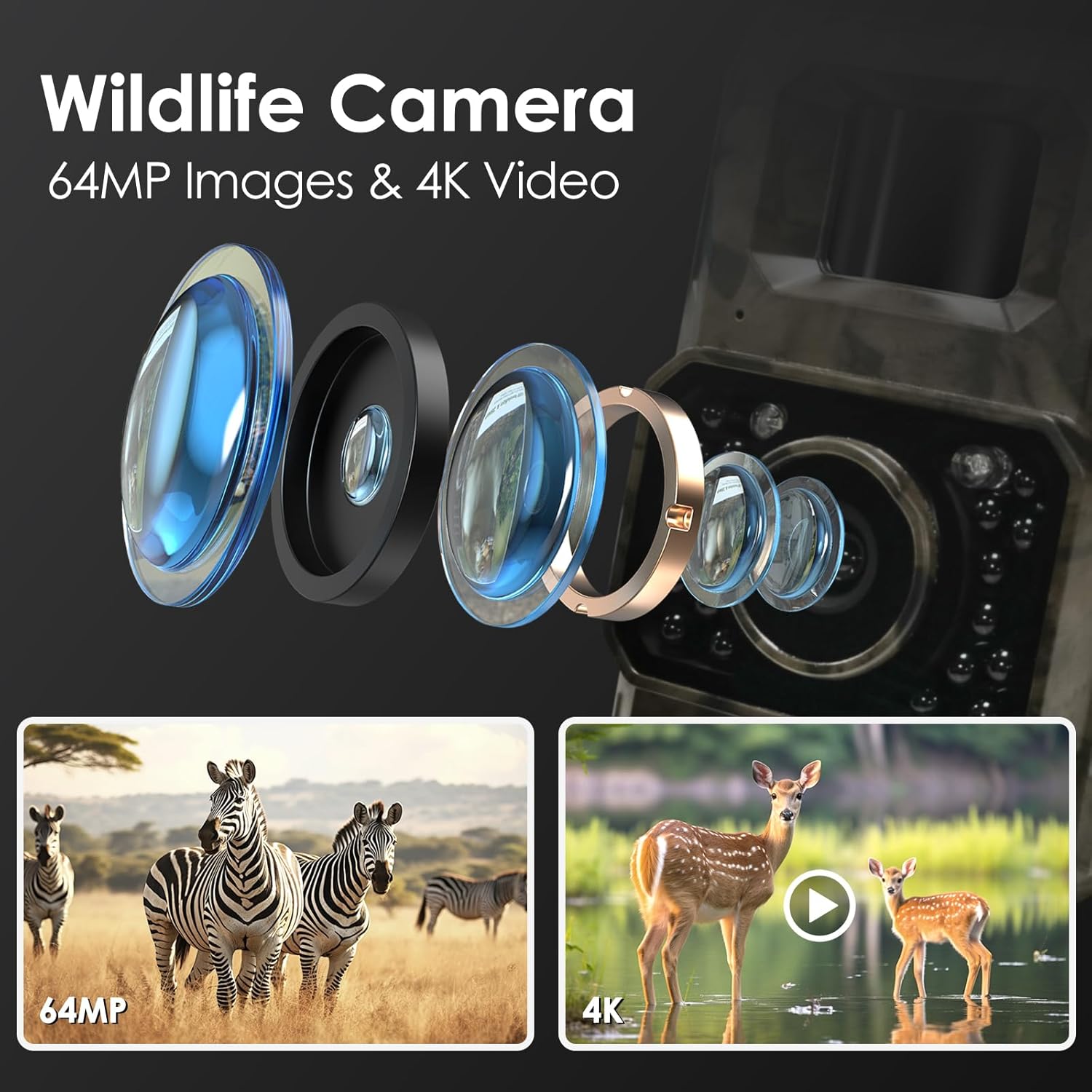 The MAXDONE Wildlife Camera 4K 64MP with Night Vision Motion Activated Brand New - Product View 3 available from Rouge Technologies