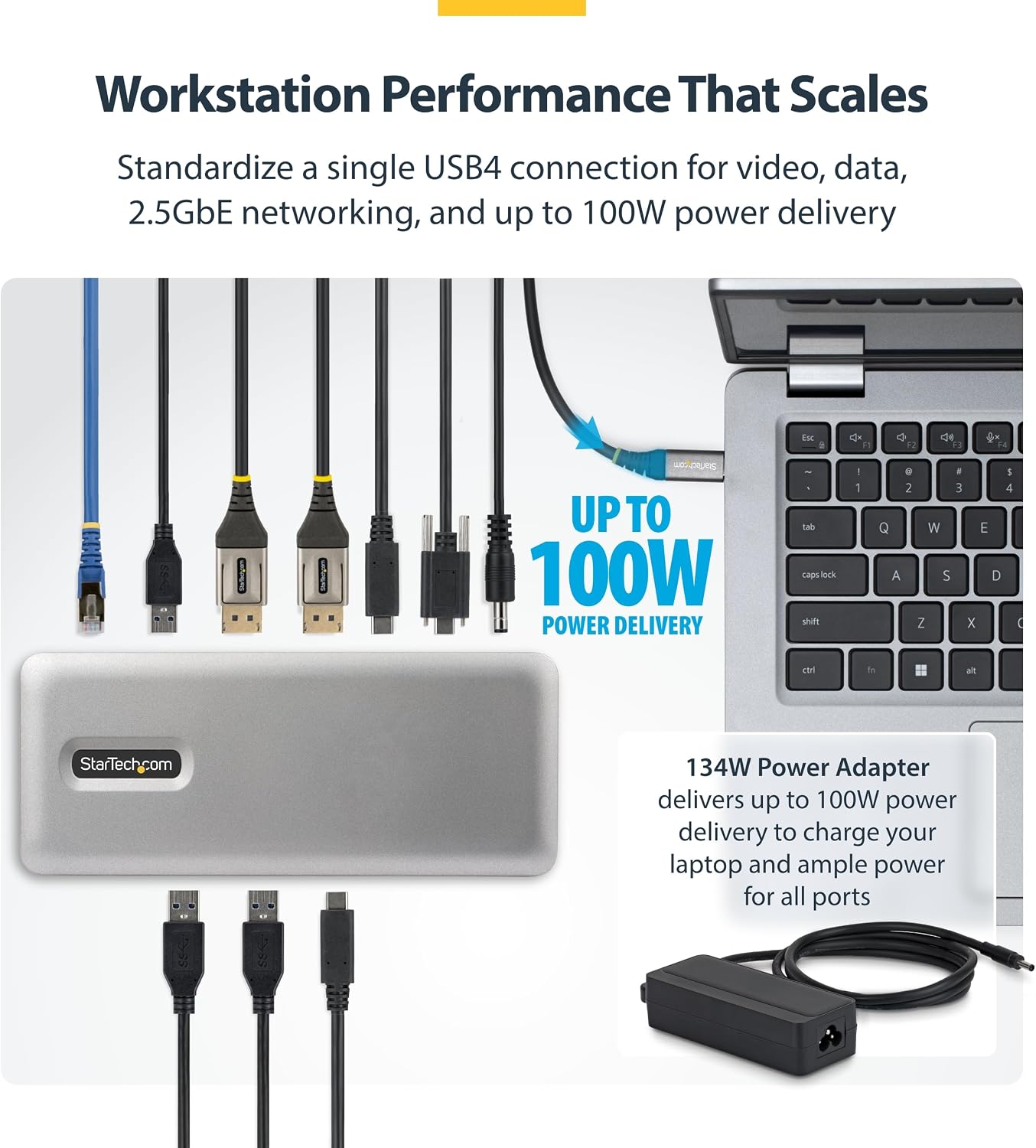 The StarTech USB4 Universal Dock Dual 4K 144Hz 8K 60Hz DisplayPort 100W Passtrough - Product View 5 available from Rouge Technologies