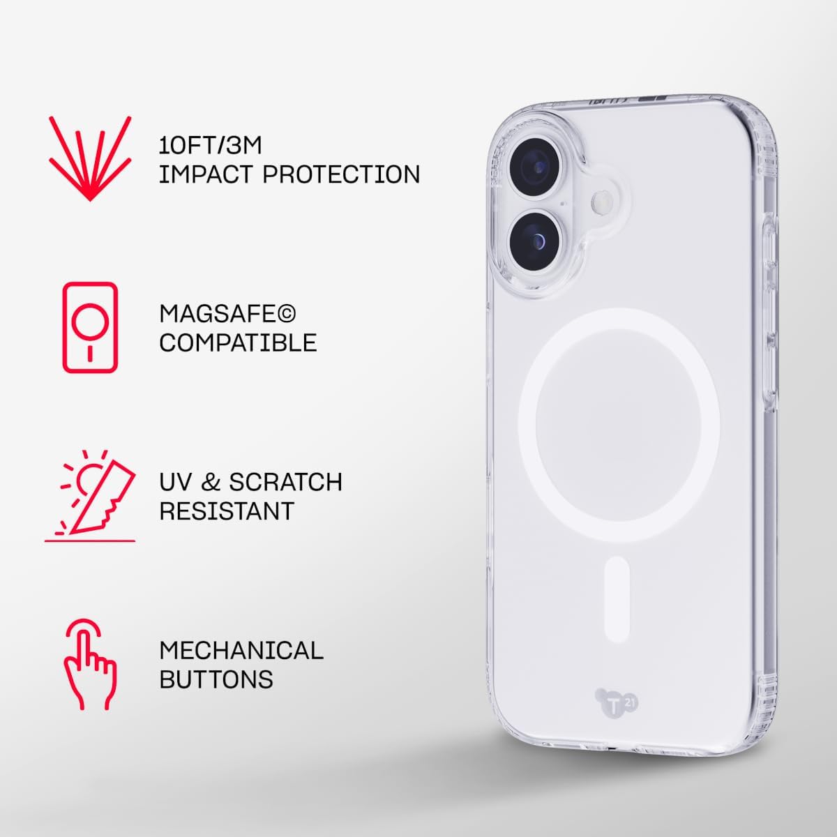 The Tech21 EvoLite iPhone 17 Clear MagSafe Case 10ft Drop Protection Slim Cover - Product View 8 available from Rouge Technologies