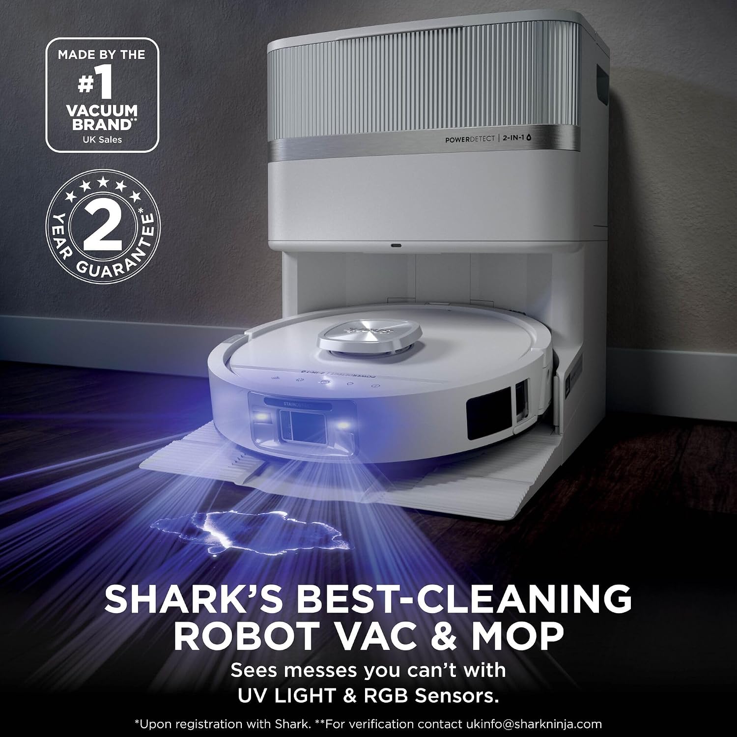 The Shark PowerDetect UV Reveal Robot 2 in 1 Mop Vacuum White AV3010XEUKWH - Product View 2 available from Rouge Technologies